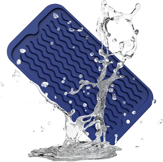 ZLR Silicone Sponge Holder & Sink Caddy Tray (6" x 12") - Narrow Dish Drying Mat for Kitchen Counter - Waterproof Soap Dispenser Organizer, Non-Slip Bathroom Vanity Tray (Midnight Blue)