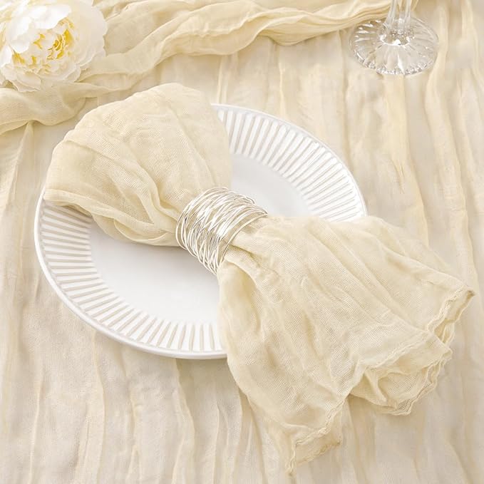 DeZerlor 50 Pack Beige Cheesecloth Napkins Spring Cloth Napkins Set of 50 Cream Dinner Napkins Bulk 21x21 Inches for Wedding Bridal Shower Baby Shower Parties