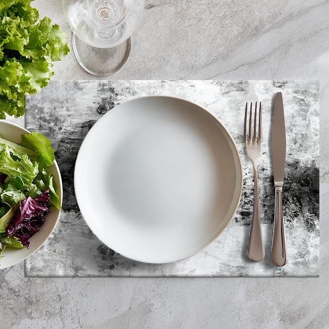 Batmerry Grey Grunge Cement Placemats, Gray Shabby Grunge Retro Wall Abstract Washable Linen Table Mats for Kitchen Table Double Insulation Decor Dining Set Indoor Outdoor 12X18 in Set of 6