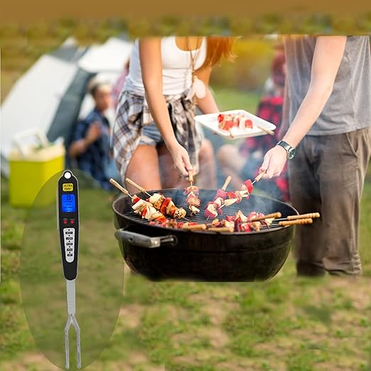 Jerlifkyer Digital Meat Thermometer Fork,Instant Read Temperature with LED Screen and Ready alarmfood Probe Gadget for Grilling, Barbecuing and Cooking