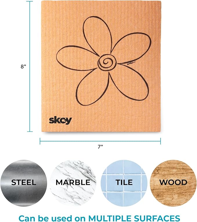 Skoy Cloth, 8-Pack Eco-Friendly and Reusable Swedish Dishcloth, for Kitchen and Household Use, Plastic-Free, Gray and Teal Color w/Hardware Design