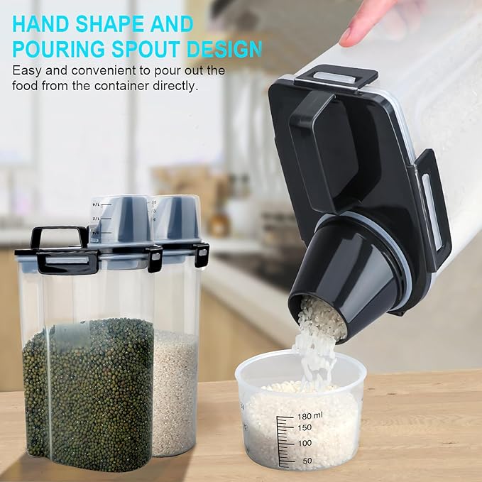 Uppetly Rice Airtight Dry Food Storage Containers, BPA Free Plastic Storage Bin Dispenser with Pourable Spout, Measuring cup for Cereal, Flour and Baking Supplies, Include a Stainless Steel Whisk