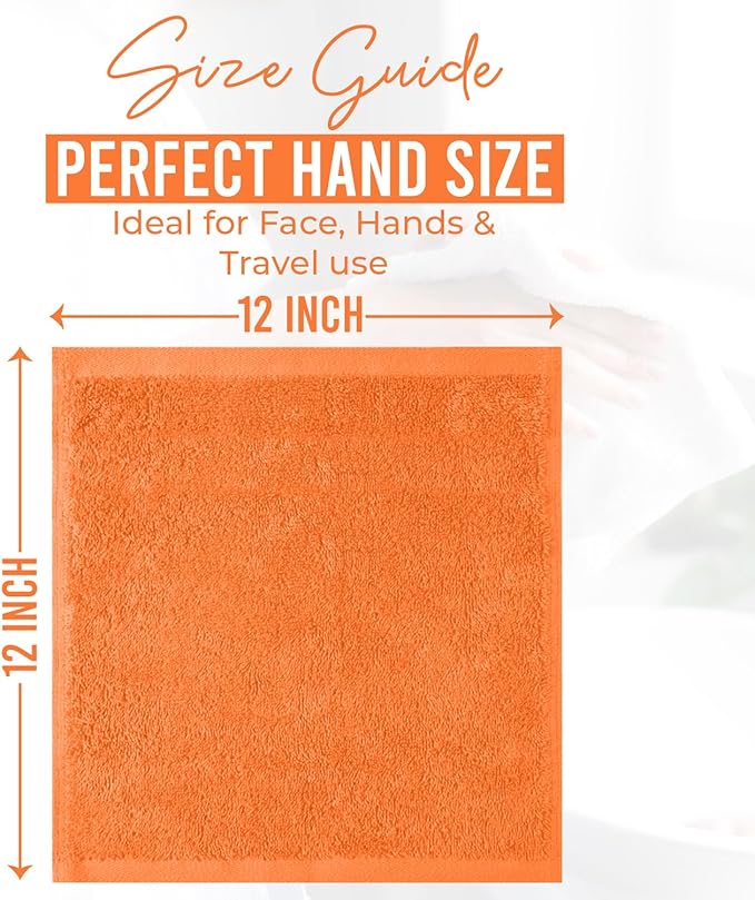 DAN RIVER 24 Pack Wash Cloths for Showering [12x12] - 100% Cotton Washcloths Premium Quality Flannel Face Cloths for Bathroom, Highly Absorbent and Soft Feel Wash Clothes, Orange