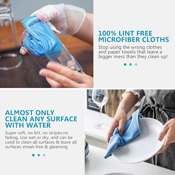 12 Pcs Microfiber Glass and Window Cleaning Cloths,12" x 12" Lint Free Streakless Buff Polishing Cloth,Quickly Clean Windows, Windshields, Mirrors, and Shower Glass Doors,Washable and Reusable