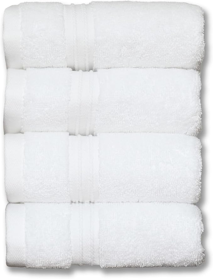 Milara Turkish Super-Plush Wash Cloths Set 4-Piece | Premium 100% Cotton Washcloths Absorbent, Durable with Hanging Loops | White Color Bath Washcloths, (13 x 13 Inch)