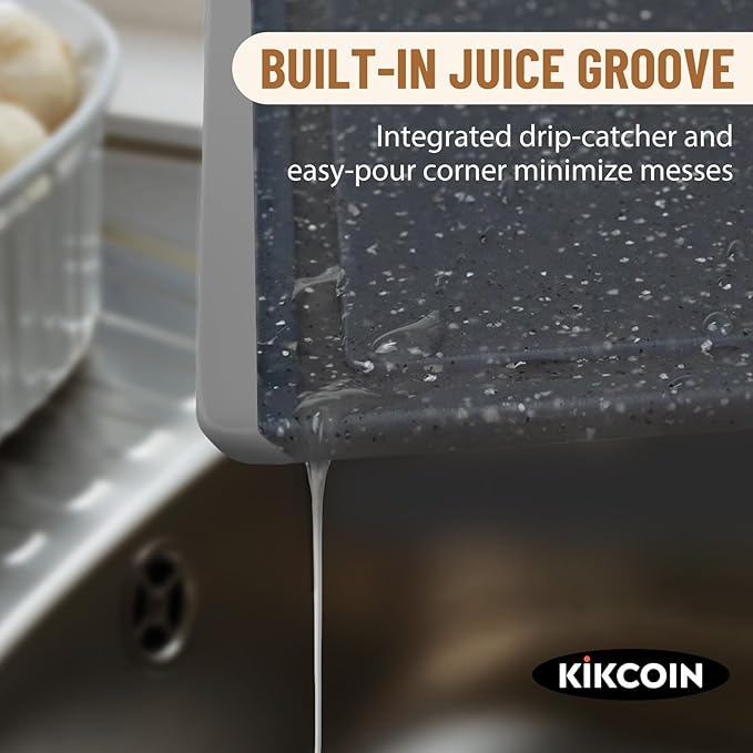 Kikcoin Plastic Cutting Boards for Kitchen, 3-Piece Large Cutting Board Set Dishwasher Safe Chopping Boards with Non-slip Feet and Juice Grooves, Light Gray