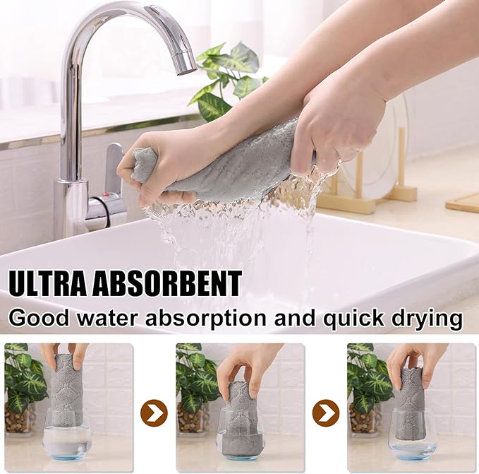 Homaxy 12 Pack Kitchen Dish Cloths (10 x 10 Inches, Grey), Super Soft and Absorbent Coral Velvet Dish Towels, Nonstick Oil Fast Drying Microfiber Cleaning Cloth, No Lint Household Dishcloths