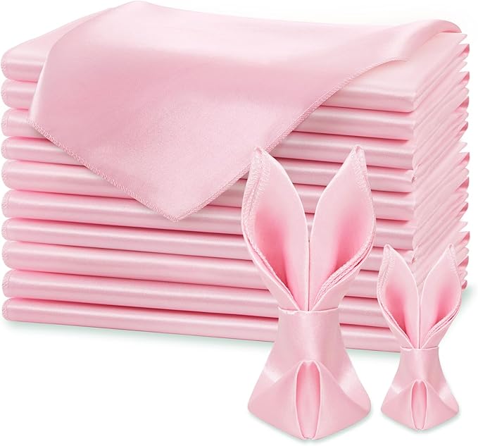 KKJIAF Light Pink Silky Satin Napkins (12 Pieces, 17x17 Inches),Washable Polyester Square Table Napkins for Wedding Dinner Party Decoration
