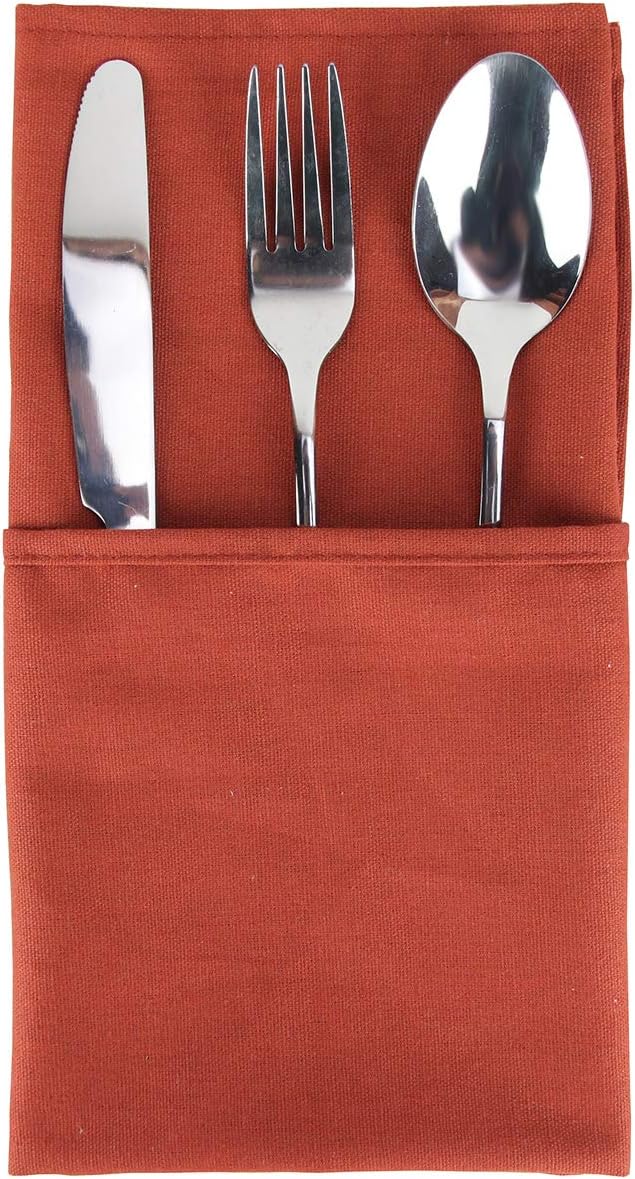 Solid Color Cotton Blended Dinner Cloth Napkins - Set of 12 (17 x 17 inches) - for Christmas Thanksgiving Fall Use (Cinnamon)