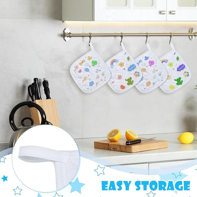 Newtay 36 Pcs Mother's Day Pot Holders Craft Project Set Including 12 White Pot Holders and Oven Mitts with 24 Makers for Kitchen Heat Resistant Cooking and Baking DIY Activities