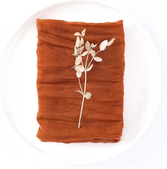 DeZerlor 50 Pack Terracotta Cheesecloth Napkins Burnt Orange Spring Cloth Napkins Set of 50 Dinner Napkins Bulk 21x21 Inches for Wedding Bridal Shower Baby Shower Parties