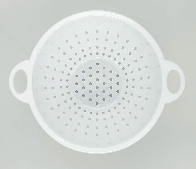 Rocky Mountain Goods White Plastic Colander Bowl with Handle - Deep 5 QT Strainer for Kitchen Vegetables, Pastas, Fruit - BPA Free - Dishwasher Safe