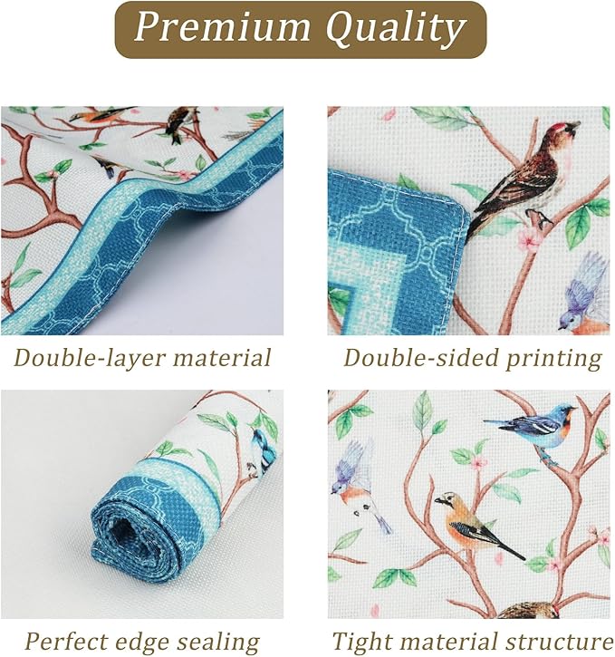 comfoyar Blue Bird Placemats Set of 4, 12x18 Inch Non-Slip Linen Spring Flower Place Mats, Washable Absorbent Table Mats for Kitchen Dining Party Table Decoration