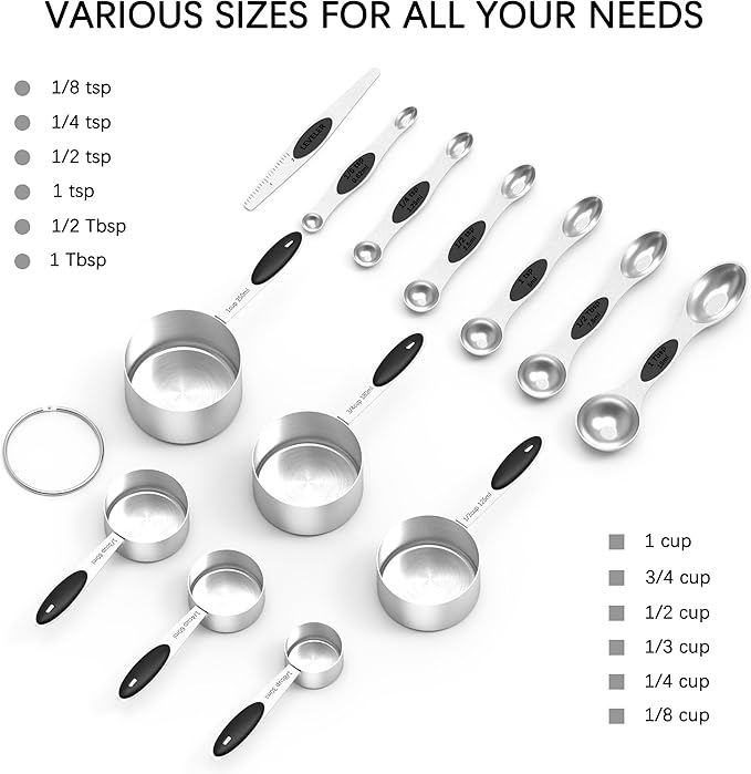 TILUCK magnetic measuring spoons set and measuring cups, stainless steel measuring cups, 6 double-sided stainless steel measuring spoons & 1 leveler (13)