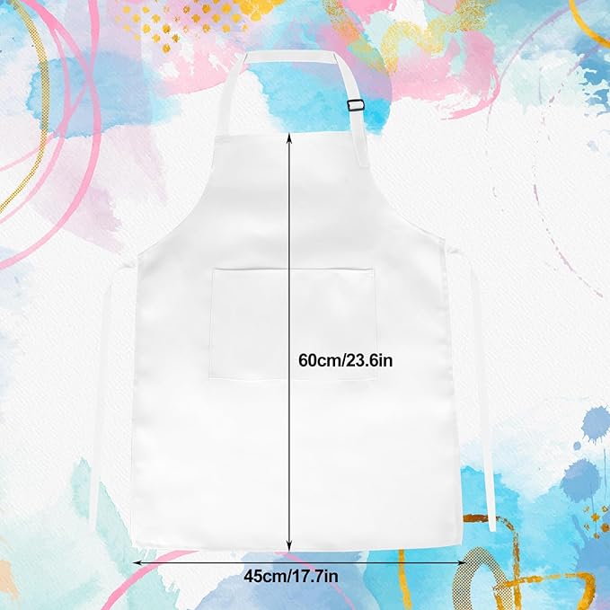 PLULON 20 Pcs Kids Aprons with 2 Pockets Painting Aprons for Kids Aprons Bulk, Paint Apron Adjustable Children Chef Aprons for Girls Boys Painting Baking Cooking Crafting - White