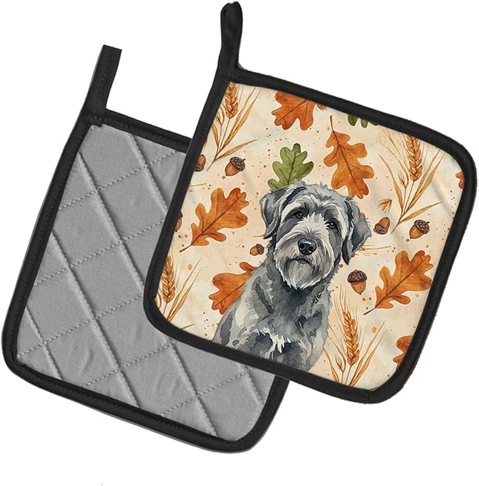 Caroline's Treasures Gray Bouvier des Flandres Heirloom Fall Pair of Pot Holders Pair 7.5x7.5 Quilted Insulated Hot Pads Decorative Kitchen Gift Made in USA
