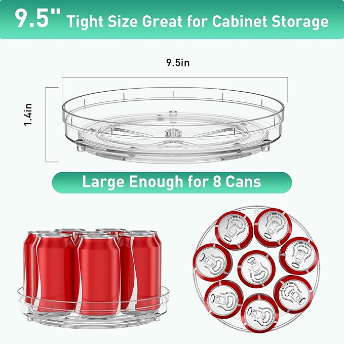 Optish 2 Pack Lazy Susan Organizer, 9.5" Lazy Susan Turntable Spice Rack for Cabinet, Refrigerator Organizer and Storage for Pantry, Closet, Countertop, Non-Skid Fridge Organizers