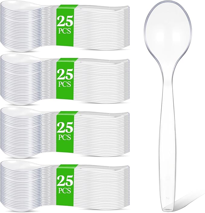 LemonRoad 10 in Plastic Serving Spoons for Buffet Clear Plastic Utensils for Hot and Cold Food Extra Large Heavy Duty Disposable Serving Spoon Utensils for Parties, Holidays and Gatherings(100 Pack)