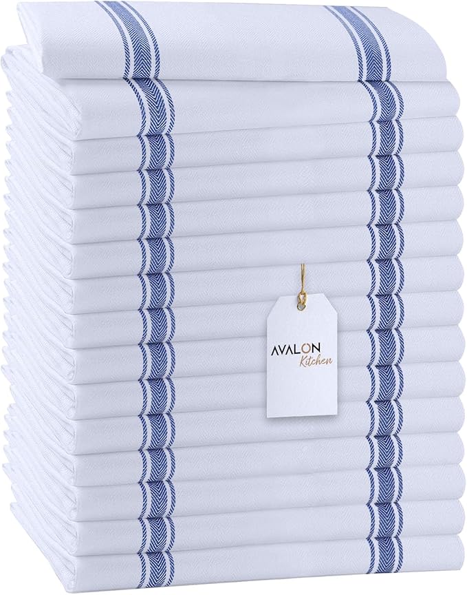 Avalon Kitchen Dish Towels Set (Value Pack of 15) Size 15x25 Inch, 100% Cotton Soft & Absorbent Kitchen Towels, Tea Towels, Reusable Cleaning Cloths for Household Cleaning (Blue)