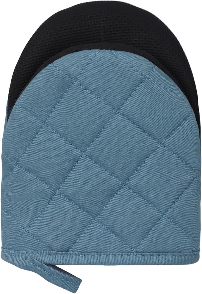 Short Oven Mitts, Heat Resistant 500°F, Silicone Grip Kitchen Gloves, Non-Slip for Baking, Grilling, BBQ, Machine Washable with Hanging Loop, 2-Pack Set, Light Cyan