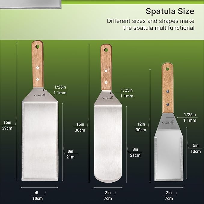 Stainless Steel Metal Spatula Set - Teppaniyaki Spatulas - Griddle Scraper Flat Spatula Pancake Flipper Hamburger Turner - Metal Utensil great for BBQ Grill Flat Top Cast Iron Griddle Accessories