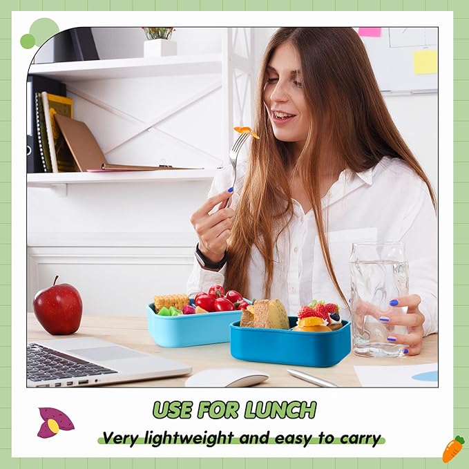 Layhit 4 Pcs Silicone Bento Box for Adults, 27 oz Bento Lunch Container Reusable 3 Compartment Lunchable Food Container for Women Men, Leak Proof Microwave Dishwasher Freezer Safe (Cool Colors)
