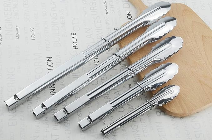 HINMAY Stainless Steel Cooking Grilling Tongs Extra Long Camp Dutch Oven Tongs for Kitchen and Barbecue Charcoal (16-Inch 3 Pieces)