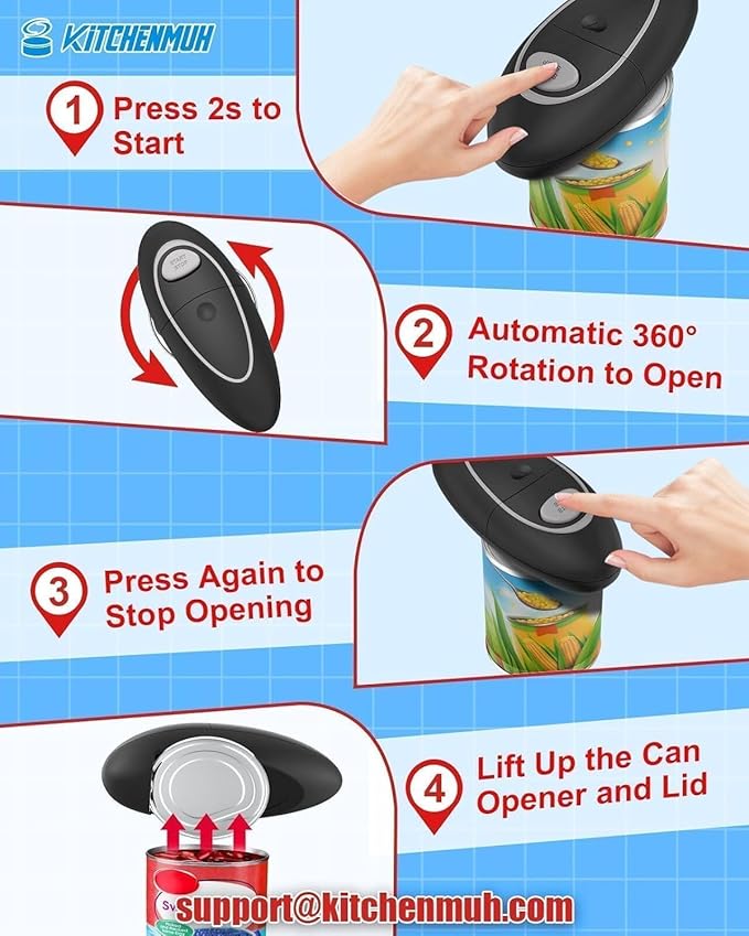 One Touch Electric Can Opener Fits All Can Sizes for Seniors with Arthritis, Battery Operated Can Opener with Smooth Edge, Food Safe Kitchen Gadgets Automatic Can Opener for Kitchen