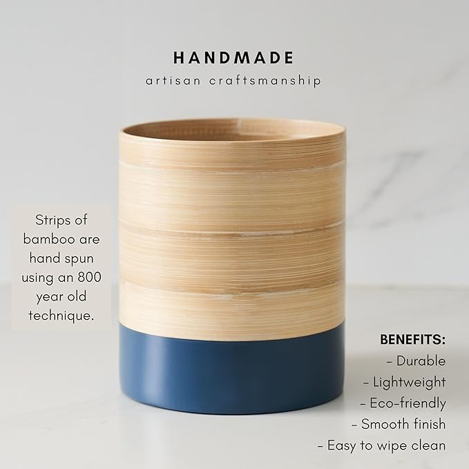 Handcrafted Bamboo Kitchen Utensil Organizer, Modern Countertop Cooking Utensil Holder, Large Crock