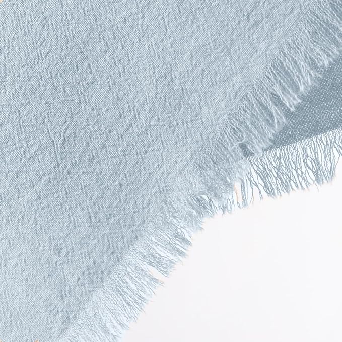 DeZerlor 6 Pack Gray- Blue Cotton Linen Napkins with Fringe Spring Cloth Napkins Set of 6 Boho Handmade Dinner Napkins Bulk for Wedding Bridal Baby Shower Parties, 17 x 17 Inches