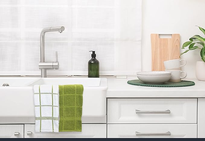 100% Cotton Terry Dish Towels, 4 pack16 x26 Inches, Super Soft and Absorbent Kitchen Towels, Perfect for Kitchen Cleaning and Dish Washing | Green