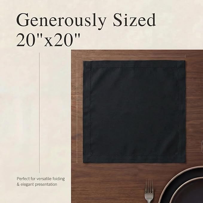 Urban Villa Cloth Napkins Set of 12 20x20 Inches 100% Cotton Napkins Cloth Washable Durable Reusable Absorbent Table Dinner Napkins Cloth for Christmas Hotel Lunch Restaurant Weddings Parties - Black