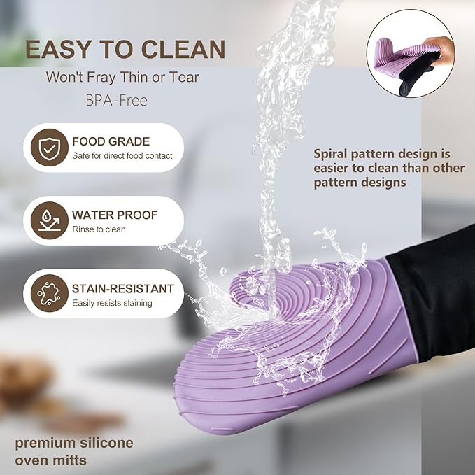 Silicone Oven Mitts-13.6 in Extended Oven Mitts Heat Resistant 500F, Oven Gloves with Soft Liner Good Grippy BPA-Free Easy to Clean Flexible-Oven Mits Set for Cooking Baking Grilling BBQ
