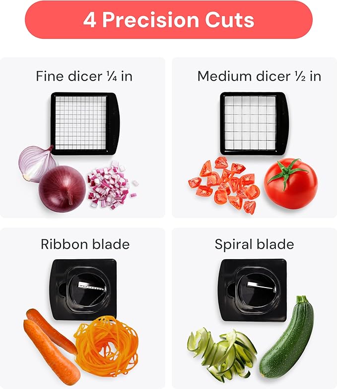 Fullstar The Original Pro Chopper - Vegetable Chopper and Spiralizer, Food Chopper with Container, Fruit Slicer, Kitchen Gadgets & Gifts, Home Essentials (4 in 1, White)
