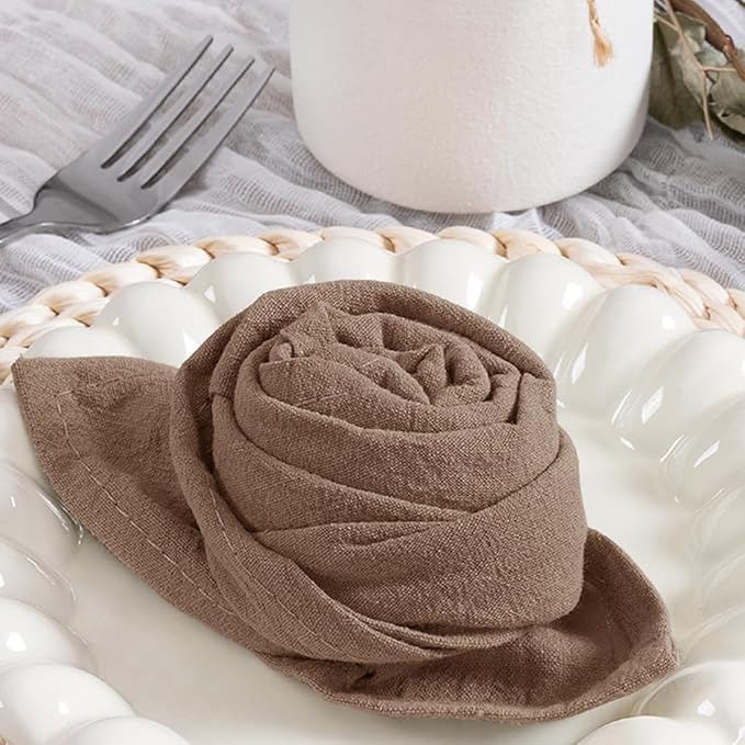 MLMC 4 Pack Nude Cloth Napkins Rustic Washable Cotton Linen Napkins Set of 4 17"x17" Reusable Brown Dinner Napkins Cloth for Wedding Party Reception Gathering Table Decorations