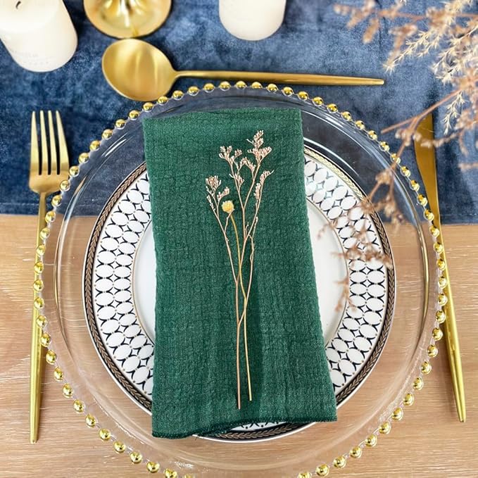 EHLDekol Gauze Cloth Napkins 6 Pack 16x16 Inches Dinner Parties, 100% Natural Soft Cotton Weddings Parties Family Everyday Use Bulk Linen Dinner Napkins (Dark Green, 6 Pack)