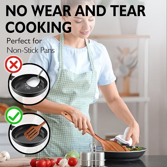 Wooden Spoons for Cooking 6 Piece, Natural Kitchen Utensils Spatula, Smooth Finish Wooden Cooking Utensils Spoons, Filter Spoon, Salad Fork