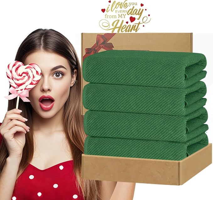 VOOVA & MOVAS Hunter Green Bath Towels, Bath Towels Set of 4, Large 30"x56" - 100% Cotton | Quick Dry | Thick | Soft | Absorbent, Light Weight Bath Towels, Luxury Towel Gift Set