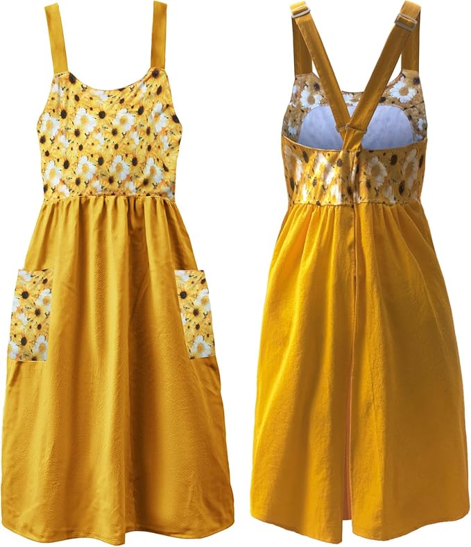 Uaussi Cotton Linen Apron Cross Back Work Apron for Women with Pockets Pinafore Dress X Cross Halter Apron for Chef Gardening
