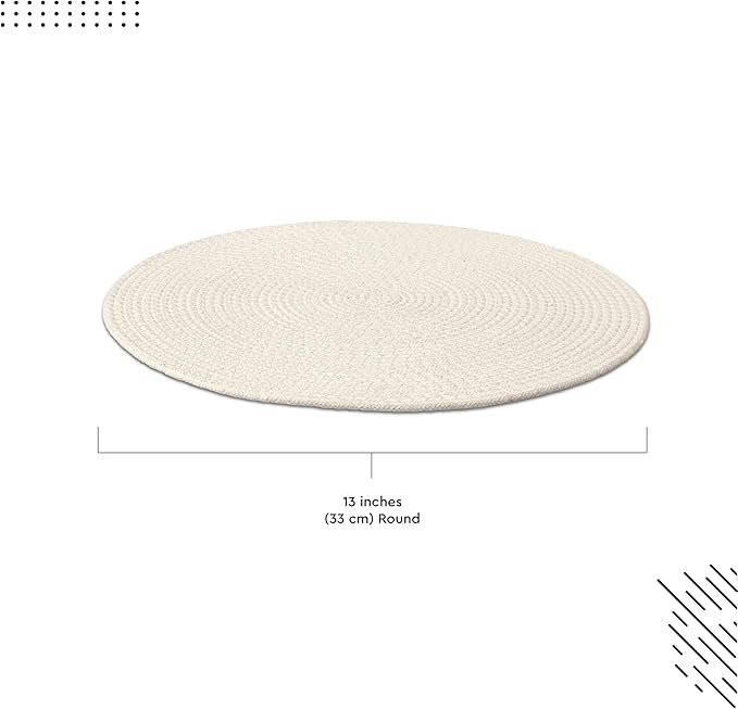 Encasa XO Dining Placemats Set of 4 | Cotton Round Table Mat - 13 in Diameter | Off White | Handmade Rib Style Chargers for Dinner Plates