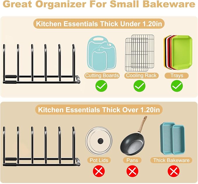 Fikoksol Cutting Board Organizer and Baking Sheet Rack, [2-Pack] Black Heavy Duty Metal Cookie Sheet Organizer for Cutting Board Storage & Plate Holder for Cabinet, Tray Dividers for Cabinets