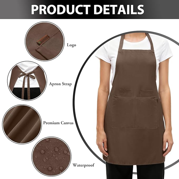 BOHARERS Chef Apron - Heavy 9.17oz Canvas Work Apron with 4 Pockets for Unisex, Ideal for Cooking,Gardening, Hairstylist (1, Brown)