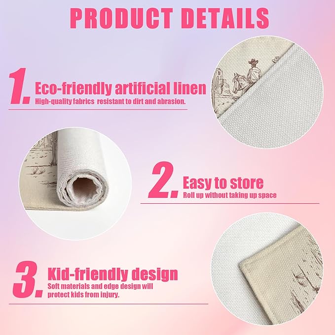 Western Cowboy Placemats Set of 6,12x18 Inch Linen Place Mat Washable Stain Resistant Table Mats for Spring Summer Seasonal Farmhouse Kitchen Party Home Decor