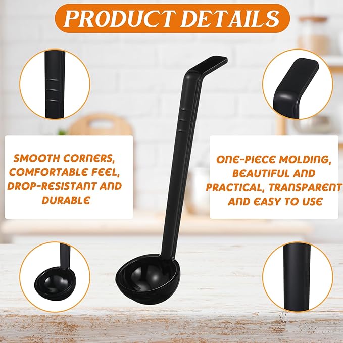 Tioncy 10 Pcs 1 oz Small Ladle 7.1 Inches Mini Ladle for Serving Sauce, Soup, Dressing, Punch Bowl, Gravy, Cocktail, Fruit Juices Reusable Plastic Long Handle Spoon for Party Banquets Catering(Black)