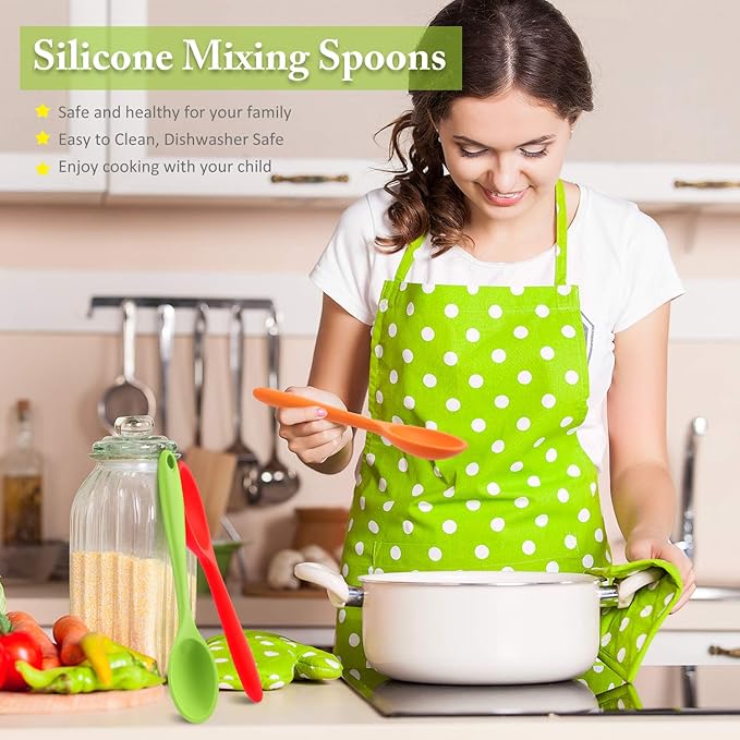 Shappy 4 Pieces Silicone Cooking Spoons 10.6 Inch Heat Resistant Kitchen Spoons for Mixing, Serving and Stirring Upgrade Large Non Stick Basting Utensils, Dishwasher Safe(Spoon,Bright Color)