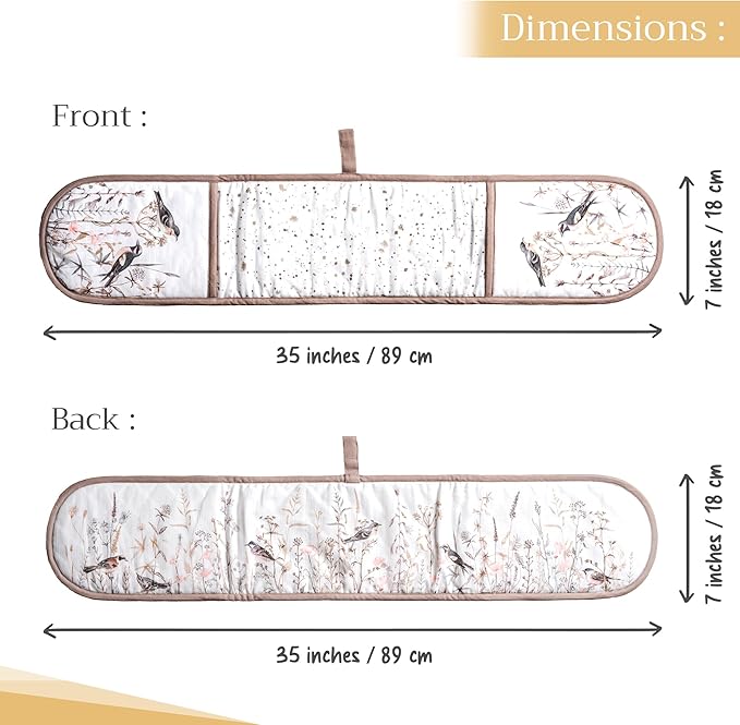 Maison d' Hermine Double Oven Mitts 100% Cotton 7"x35" Double Oven Mitt Heat Resistant BBQ Cooking Gloves with Loop Baking Grilling Gifts for Mothers Day Spring Summer (Meadow Florals - Brown)