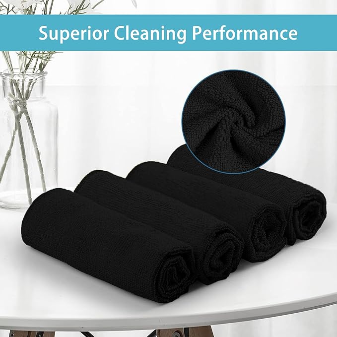 HOMEXCEL Black Cleaning Rags 5 Pack, Highly Absorbent Microfiber Cleaning Cloth for Kitchen, Lint Free, Scratch-Free, Reusable Microfiber Towels for House, Window and Glass, Cars, 11.5 X11.5 inch