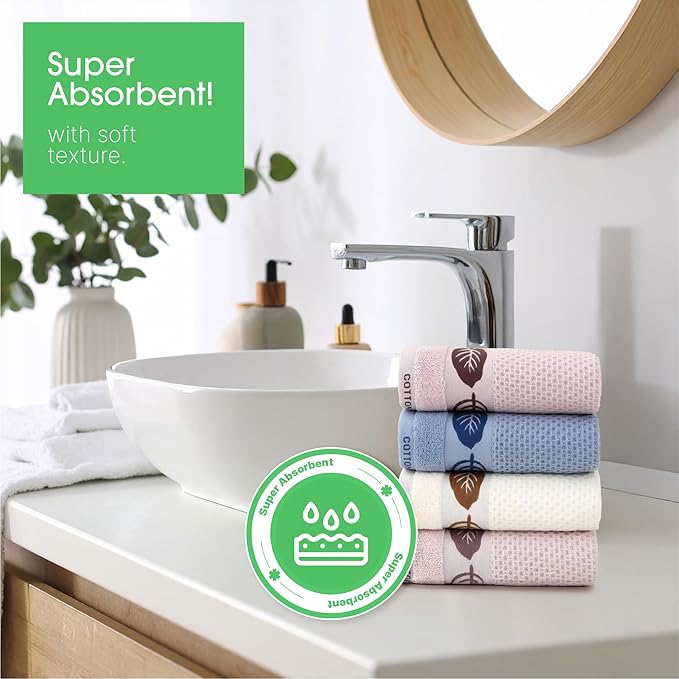 4 Pack Hand Towels, Bath Towels, Kitchen Towels and Dishcloths Sets, 30 x 14 Inches, Absorbent Dish Towels for Kitchen, Microfiber Cleaning Cloth, Waffle Kitchen Towels (Leaf-Shaped)