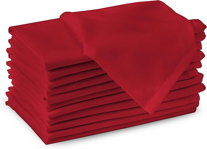 Encasa XO Deep Red Cloth Napkins Set of 6, 17"x17" | Solid Color Cotton Dinner Napkins | Washable & Reusable Wedding Napkins for Holiday Dinners, Party, & Everyday Table Decor