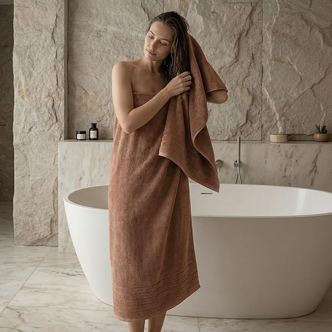 REDKISS 2 Pack 100% Cotton Thick Extra Large Bath Towels 35 X 70 Inches, Quick Dry, Ultra Soft & Highly Absorbent Brown Bathroom Towel Sets for Bathroom, Gym, Spa, Pool & Hotel